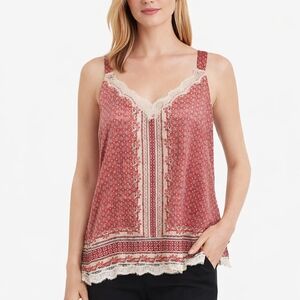 White House Black Market Red and Cream Sleeveless Top